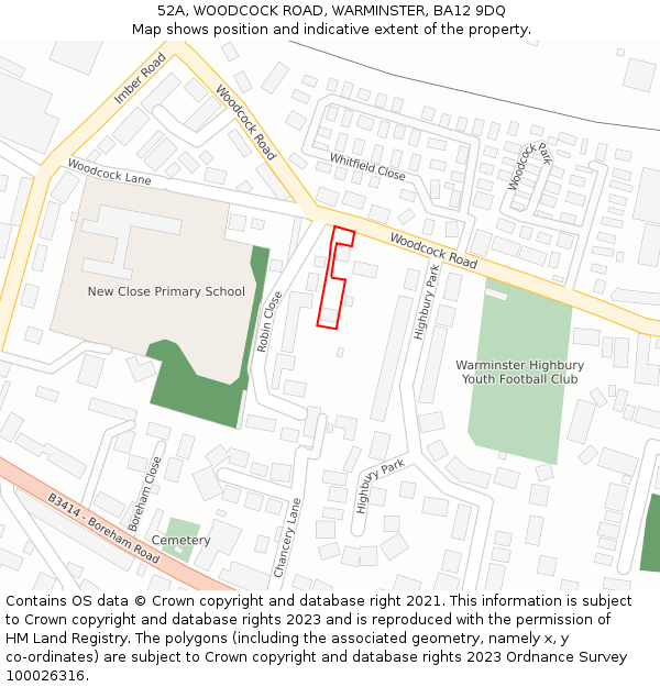 52A, WOODCOCK ROAD, WARMINSTER, BA12 9DQ: Location map and indicative extent of plot