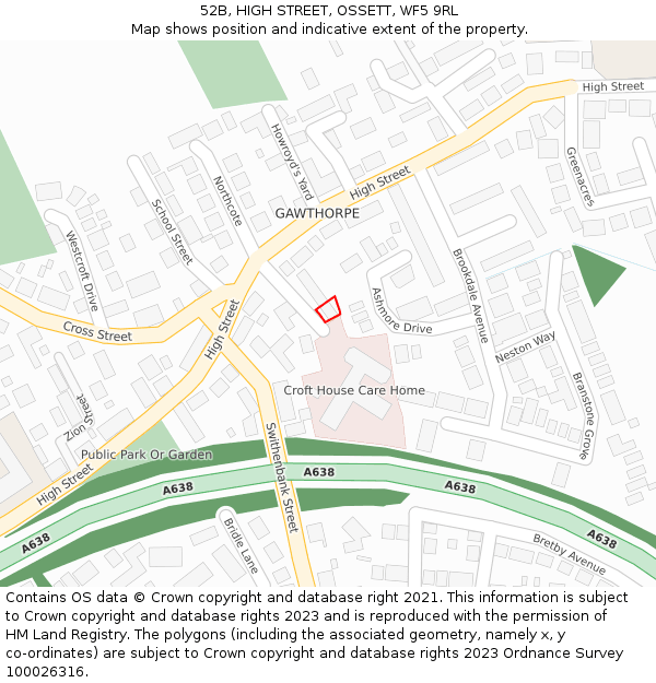 52B, HIGH STREET, OSSETT, WF5 9RL: Location map and indicative extent of plot