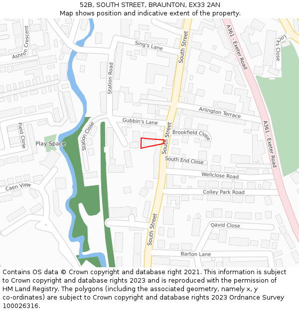 52B, SOUTH STREET, BRAUNTON, EX33 2AN: Location map and indicative extent of plot