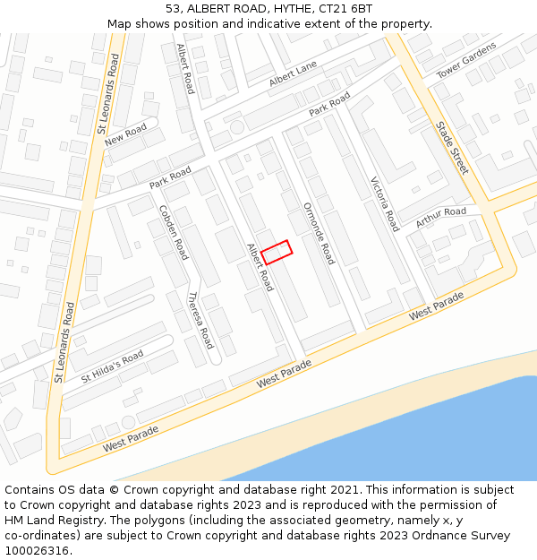 53, ALBERT ROAD, HYTHE, CT21 6BT: Location map and indicative extent of plot