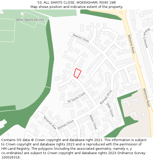 53, ALL SAINTS CLOSE, WOKINGHAM, RG40 1WE: Location map and indicative extent of plot