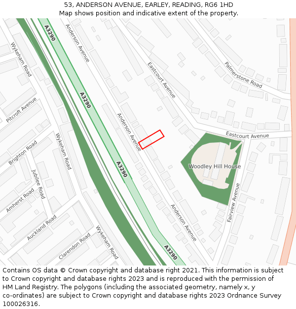 53, ANDERSON AVENUE, EARLEY, READING, RG6 1HD: Location map and indicative extent of plot