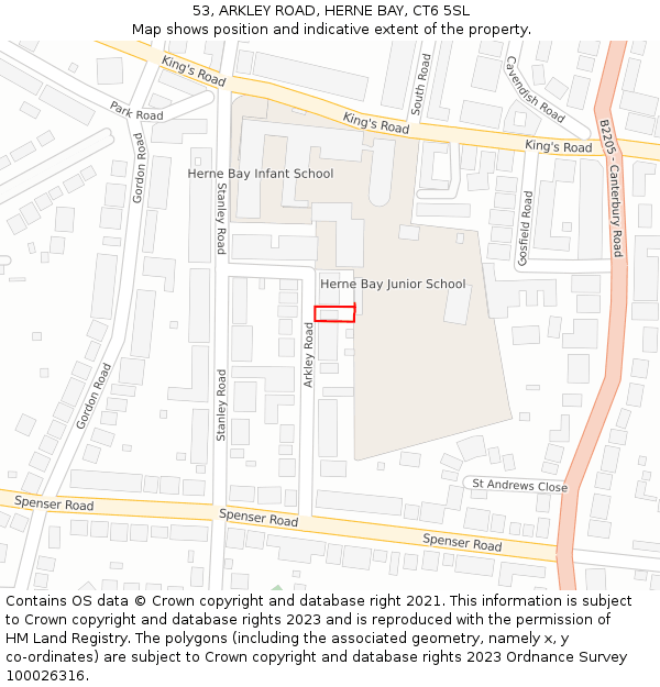 53, ARKLEY ROAD, HERNE BAY, CT6 5SL: Location map and indicative extent of plot