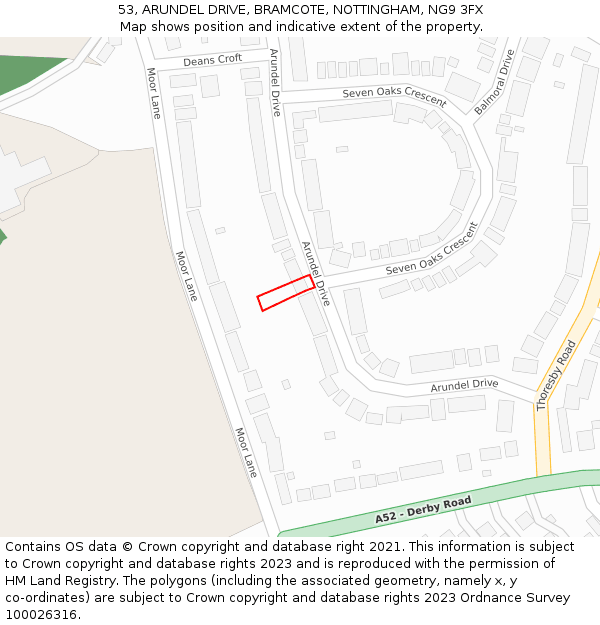 53, ARUNDEL DRIVE, BRAMCOTE, NOTTINGHAM, NG9 3FX: Location map and indicative extent of plot
