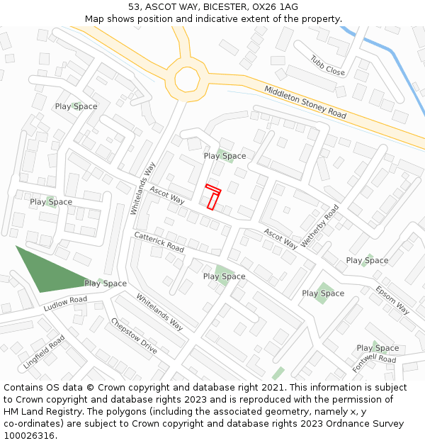 53, ASCOT WAY, BICESTER, OX26 1AG: Location map and indicative extent of plot