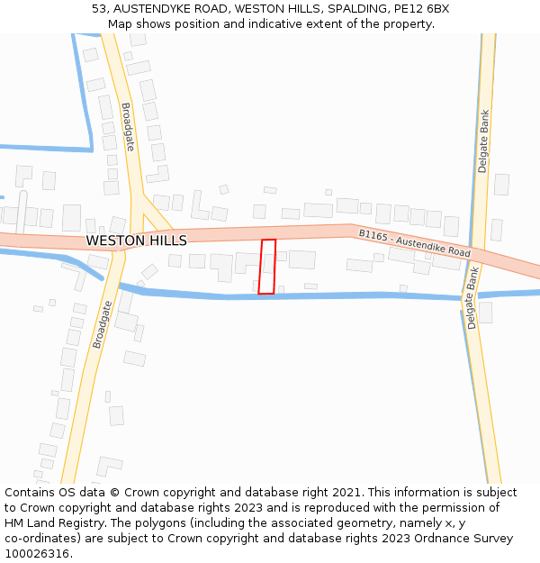 53, AUSTENDYKE ROAD, WESTON HILLS, SPALDING, PE12 6BX: Location map and indicative extent of plot