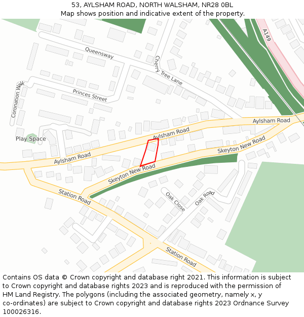 53, AYLSHAM ROAD, NORTH WALSHAM, NR28 0BL: Location map and indicative extent of plot