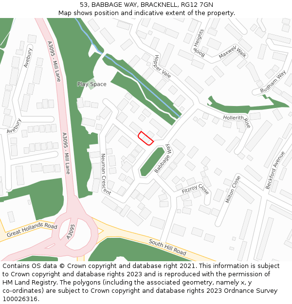 53, BABBAGE WAY, BRACKNELL, RG12 7GN: Location map and indicative extent of plot