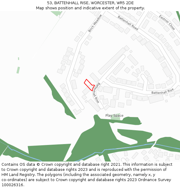 53, BATTENHALL RISE, WORCESTER, WR5 2DE: Location map and indicative extent of plot