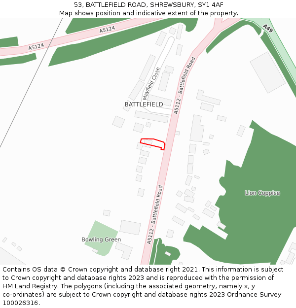 53, BATTLEFIELD ROAD, SHREWSBURY, SY1 4AF: Location map and indicative extent of plot