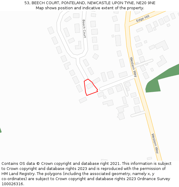 53, BEECH COURT, PONTELAND, NEWCASTLE UPON TYNE, NE20 9NE: Location map and indicative extent of plot