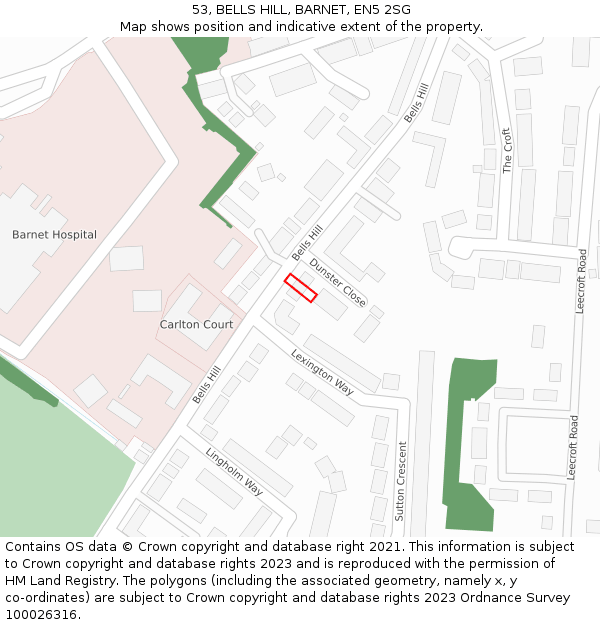 53, BELLS HILL, BARNET, EN5 2SG: Location map and indicative extent of plot