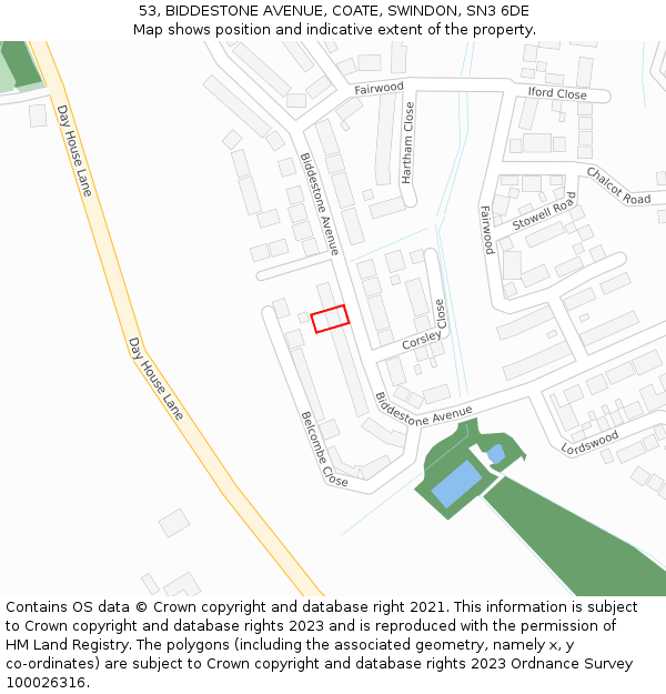 53, BIDDESTONE AVENUE, COATE, SWINDON, SN3 6DE: Location map and indicative extent of plot