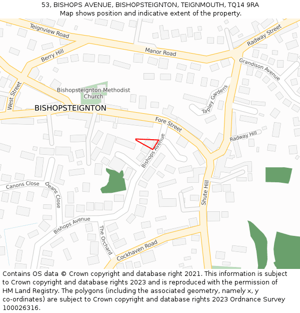 53, BISHOPS AVENUE, BISHOPSTEIGNTON, TEIGNMOUTH, TQ14 9RA: Location map and indicative extent of plot
