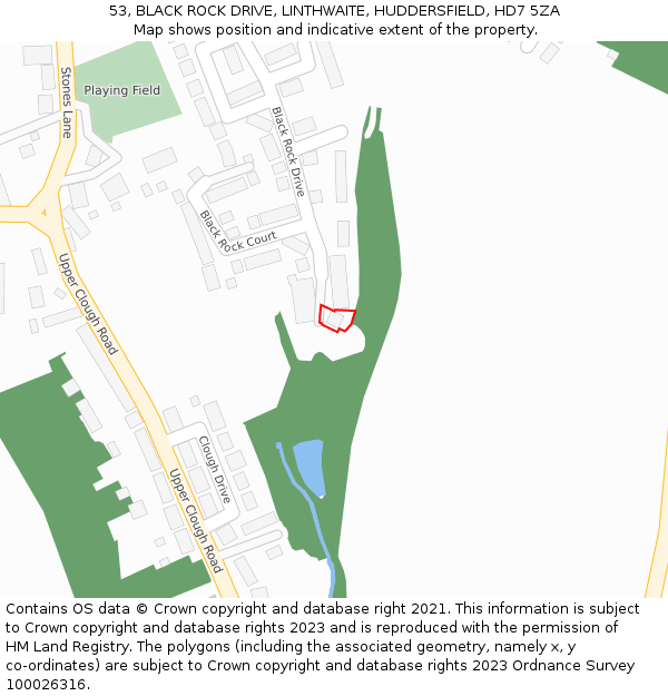 53, BLACK ROCK DRIVE, LINTHWAITE, HUDDERSFIELD, HD7 5ZA: Location map and indicative extent of plot