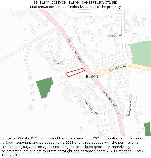 53, BLEAN COMMON, BLEAN, CANTERBURY, CT2 9EX: Location map and indicative extent of plot