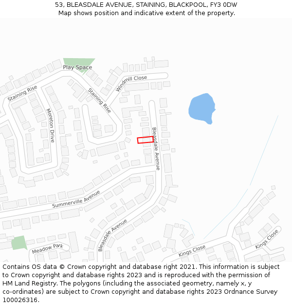 53, BLEASDALE AVENUE, STAINING, BLACKPOOL, FY3 0DW: Location map and indicative extent of plot