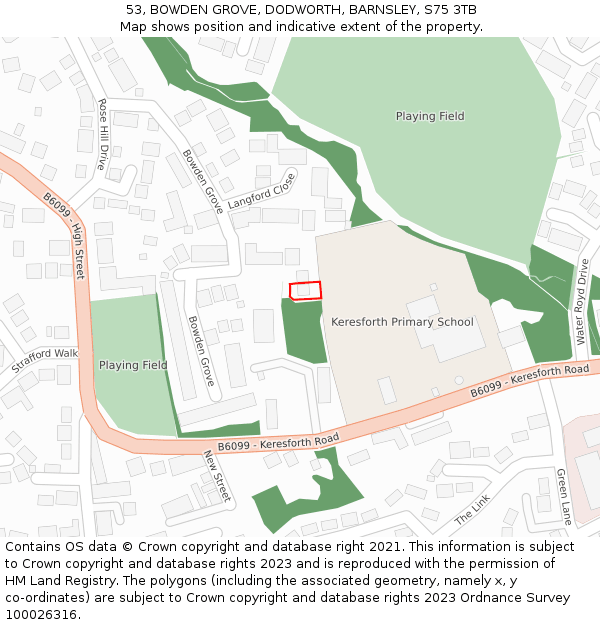 53, BOWDEN GROVE, DODWORTH, BARNSLEY, S75 3TB: Location map and indicative extent of plot