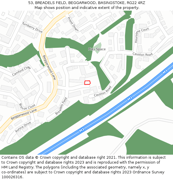 53, BREADELS FIELD, BEGGARWOOD, BASINGSTOKE, RG22 4RZ: Location map and indicative extent of plot