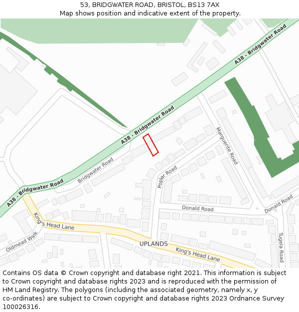 53, BRIDGWATER ROAD, BRISTOL, BS13 7AX: Location map and indicative extent of plot