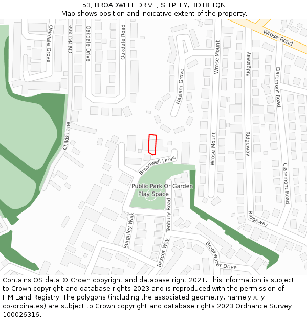 53, BROADWELL DRIVE, SHIPLEY, BD18 1QN: Location map and indicative extent of plot