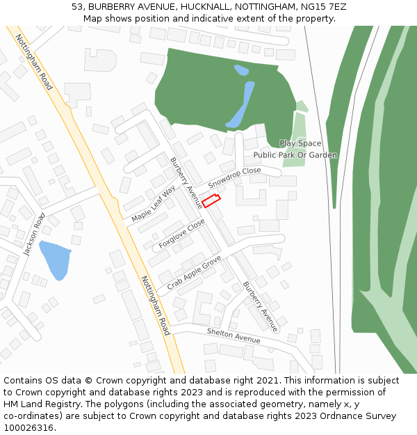 53, BURBERRY AVENUE, HUCKNALL, NOTTINGHAM, NG15 7EZ: Location map and indicative extent of plot