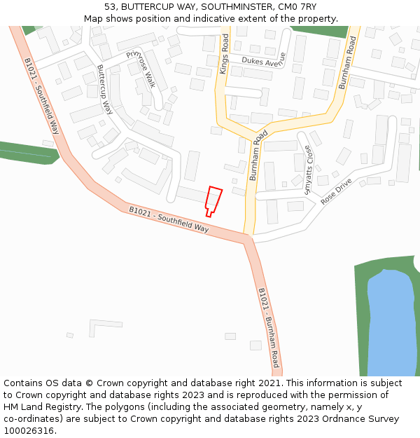 53, BUTTERCUP WAY, SOUTHMINSTER, CM0 7RY: Location map and indicative extent of plot