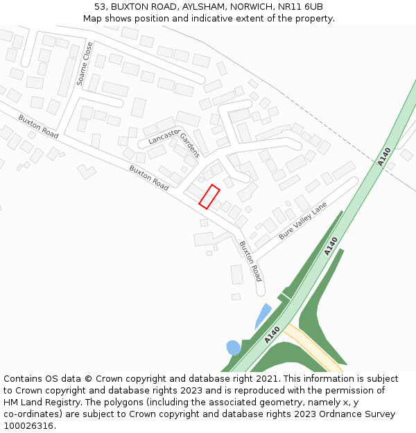 53, BUXTON ROAD, AYLSHAM, NORWICH, NR11 6UB: Location map and indicative extent of plot