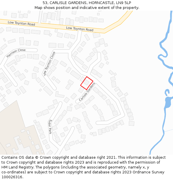 53, CARLISLE GARDENS, HORNCASTLE, LN9 5LP: Location map and indicative extent of plot