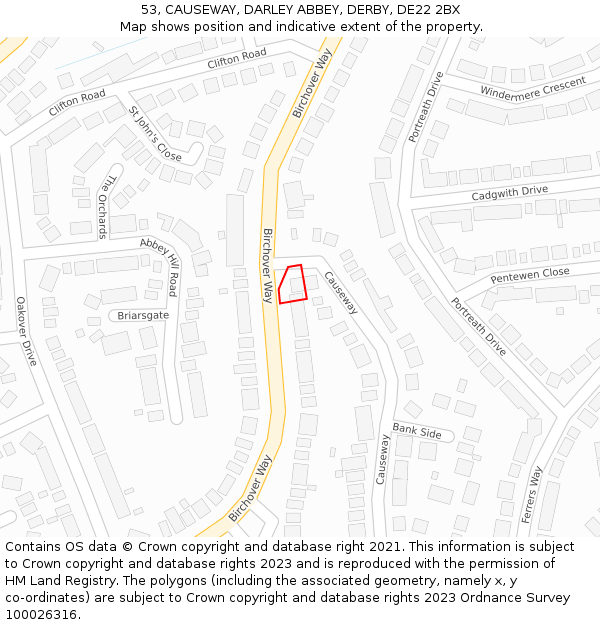 53, CAUSEWAY, DARLEY ABBEY, DERBY, DE22 2BX: Location map and indicative extent of plot