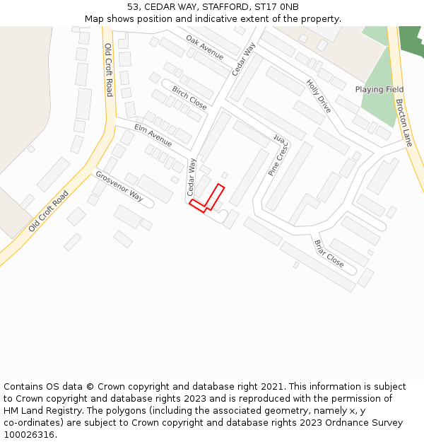 53, CEDAR WAY, STAFFORD, ST17 0NB: Location map and indicative extent of plot