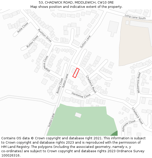 53, CHADWICK ROAD, MIDDLEWICH, CW10 0RE: Location map and indicative extent of plot