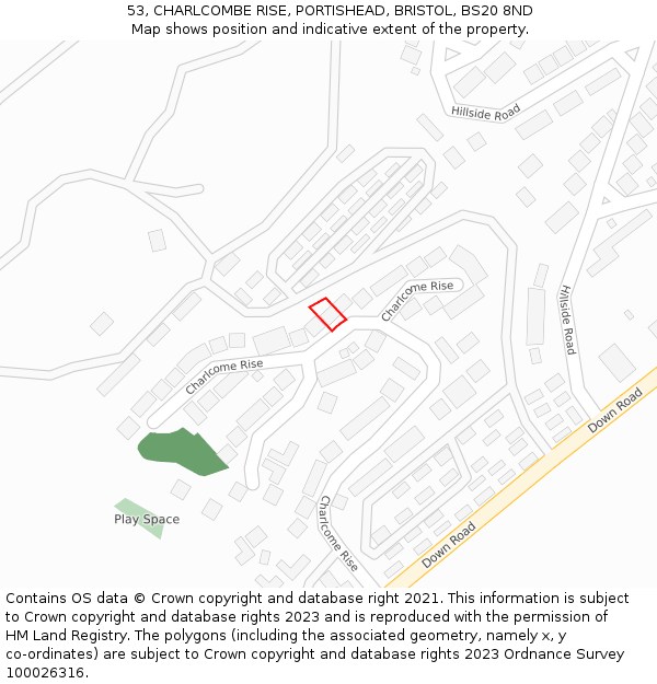 53, CHARLCOMBE RISE, PORTISHEAD, BRISTOL, BS20 8ND: Location map and indicative extent of plot