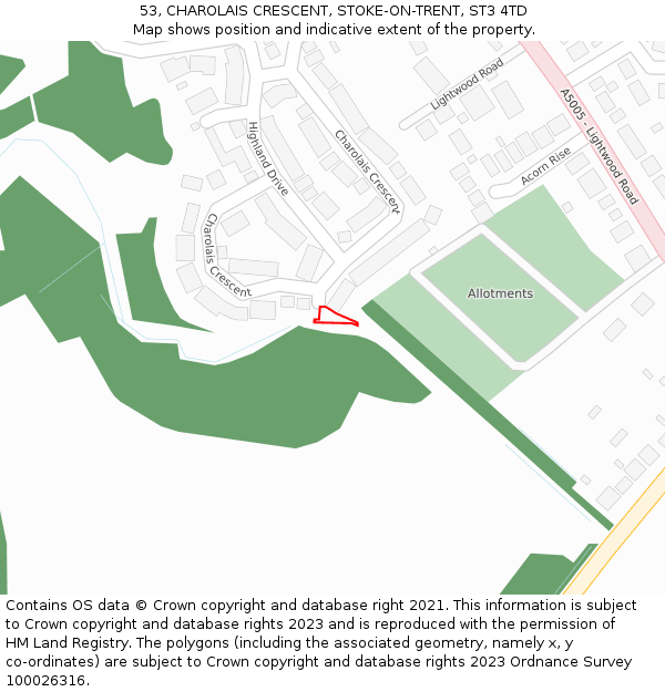 53, CHAROLAIS CRESCENT, STOKE-ON-TRENT, ST3 4TD: Location map and indicative extent of plot