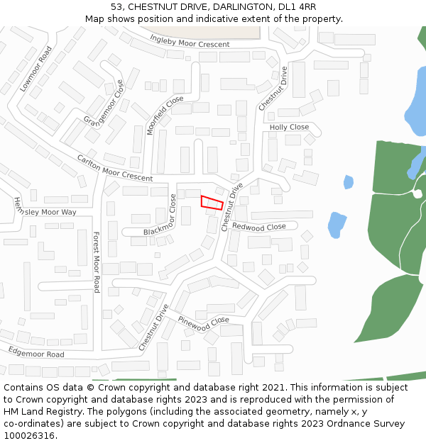 53, CHESTNUT DRIVE, DARLINGTON, DL1 4RR: Location map and indicative extent of plot