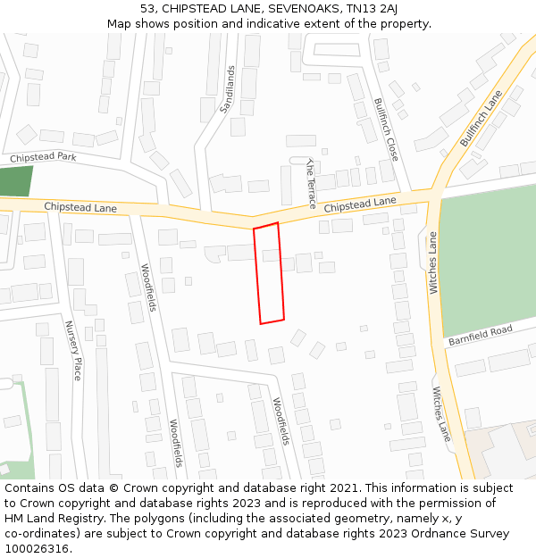 53, CHIPSTEAD LANE, SEVENOAKS, TN13 2AJ: Location map and indicative extent of plot