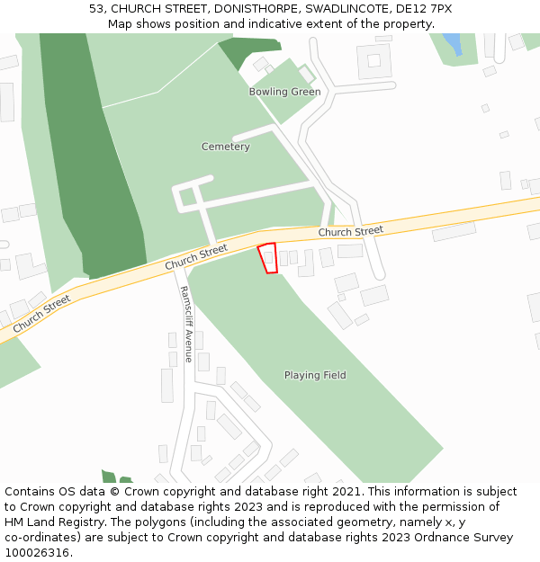 53, CHURCH STREET, DONISTHORPE, SWADLINCOTE, DE12 7PX: Location map and indicative extent of plot