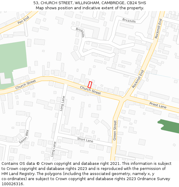 53, CHURCH STREET, WILLINGHAM, CAMBRIDGE, CB24 5HS: Location map and indicative extent of plot