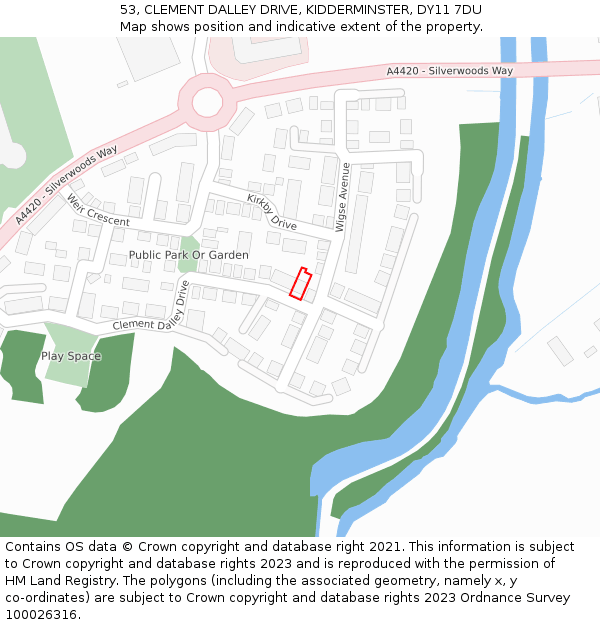 53, CLEMENT DALLEY DRIVE, KIDDERMINSTER, DY11 7DU: Location map and indicative extent of plot