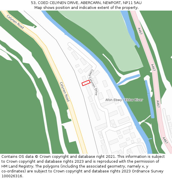 53, COED CELYNEN DRIVE, ABERCARN, NEWPORT, NP11 5AU: Location map and indicative extent of plot