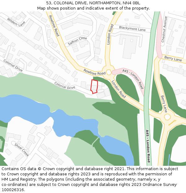 53, COLONIAL DRIVE, NORTHAMPTON, NN4 0BL: Location map and indicative extent of plot