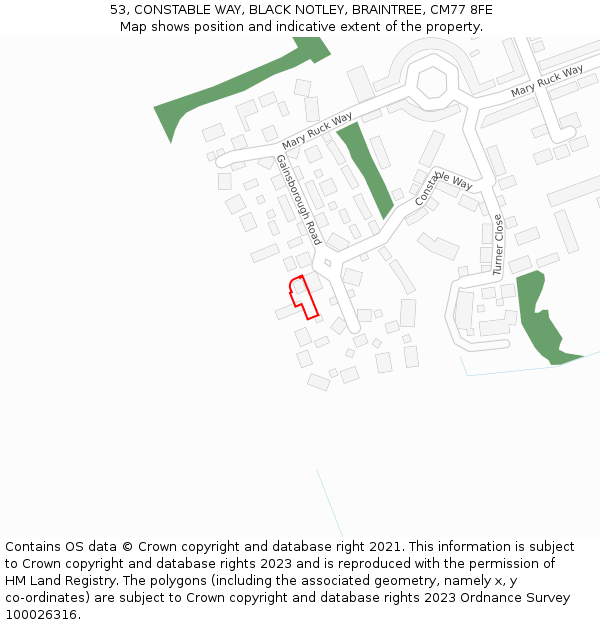 53, CONSTABLE WAY, BLACK NOTLEY, BRAINTREE, CM77 8FE: Location map and indicative extent of plot