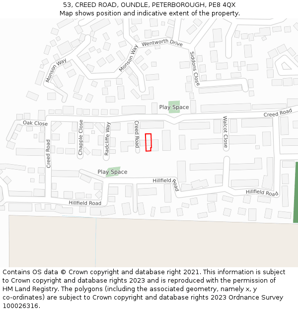 53, CREED ROAD, OUNDLE, PETERBOROUGH, PE8 4QX: Location map and indicative extent of plot