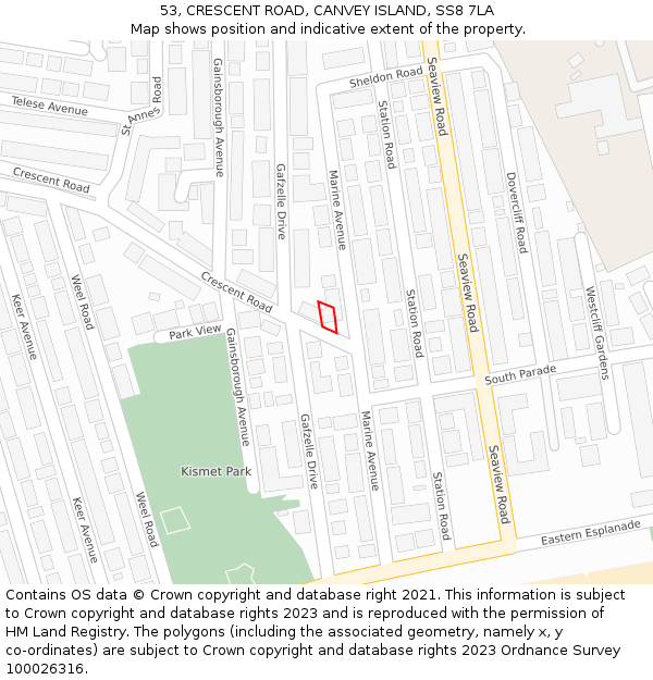 53, CRESCENT ROAD, CANVEY ISLAND, SS8 7LA: Location map and indicative extent of plot