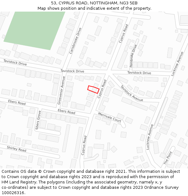 53, CYPRUS ROAD, NOTTINGHAM, NG3 5EB: Location map and indicative extent of plot