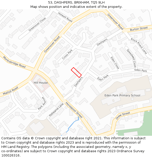 53, DASHPERS, BRIXHAM, TQ5 9LH: Location map and indicative extent of plot
