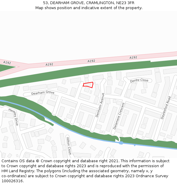 53, DEARHAM GROVE, CRAMLINGTON, NE23 3FR: Location map and indicative extent of plot