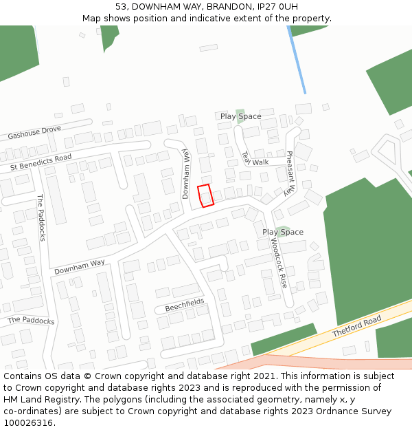 53, DOWNHAM WAY, BRANDON, IP27 0UH: Location map and indicative extent of plot