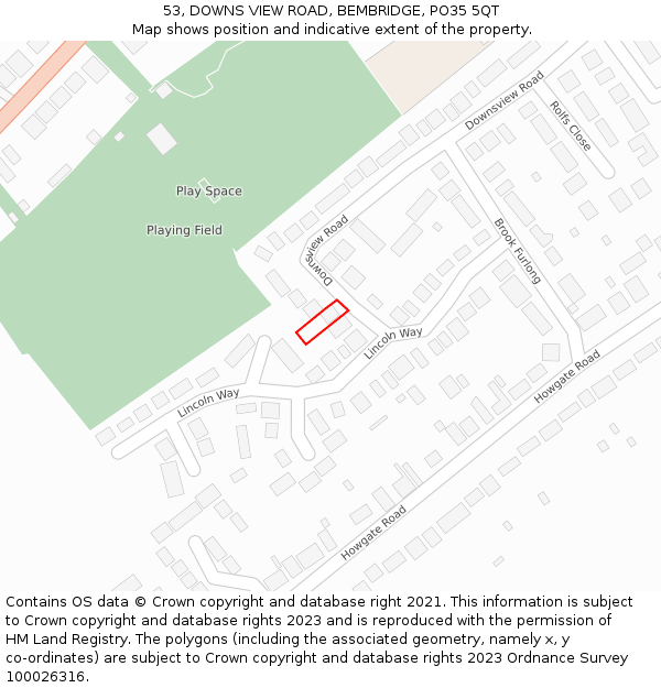 53, DOWNS VIEW ROAD, BEMBRIDGE, PO35 5QT: Location map and indicative extent of plot