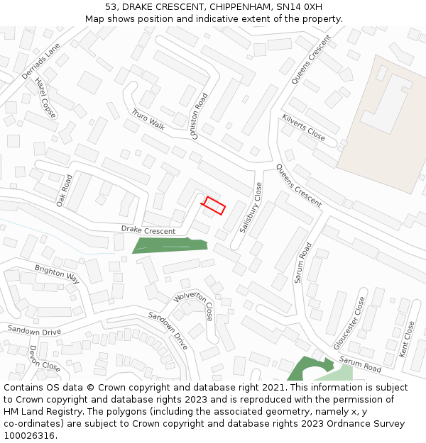 53, DRAKE CRESCENT, CHIPPENHAM, SN14 0XH: Location map and indicative extent of plot
